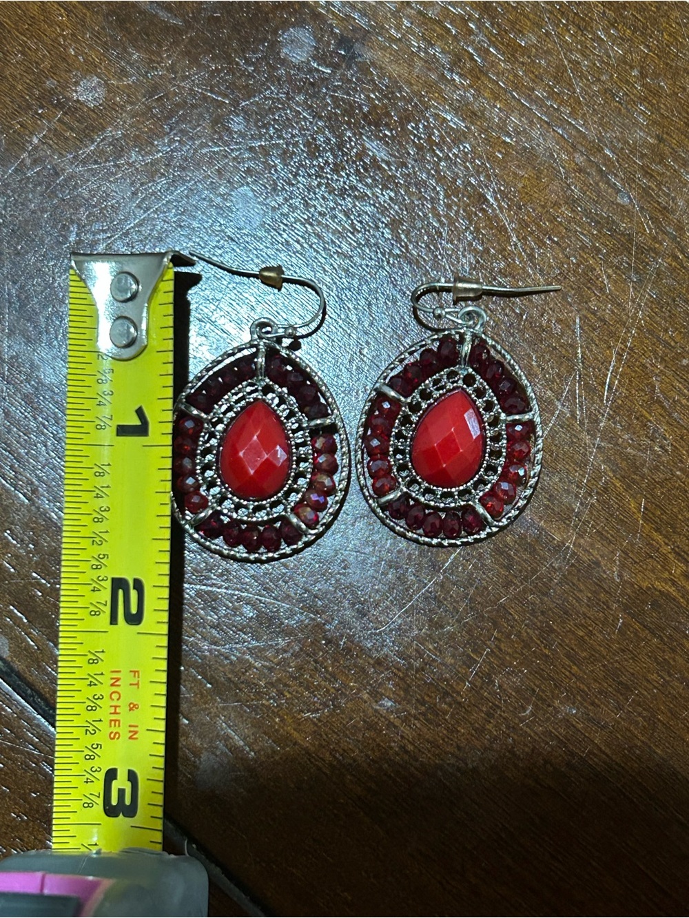 Red and silver Teardrop Crystal Dangle Earrings - Women Jewelry